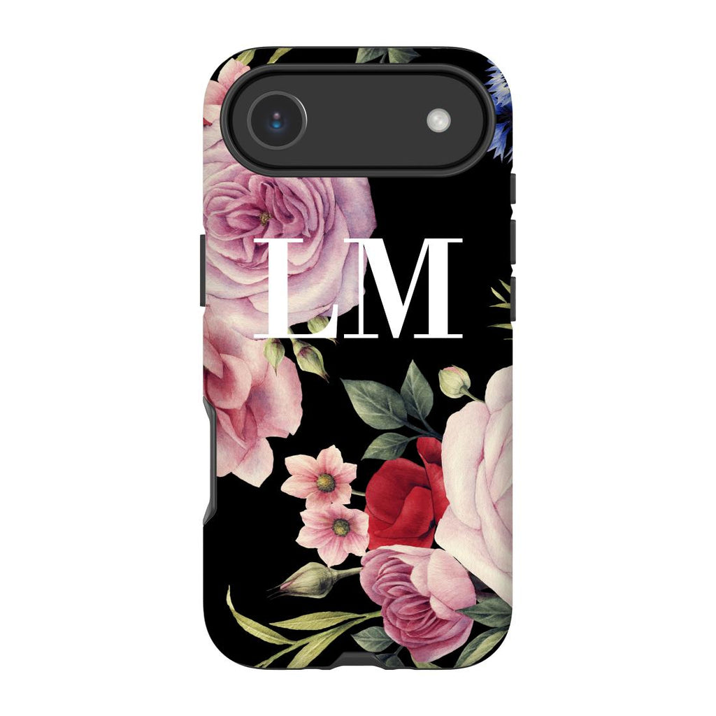 Personalised Black Floral Blossom Initials iPhone 17 Air Case