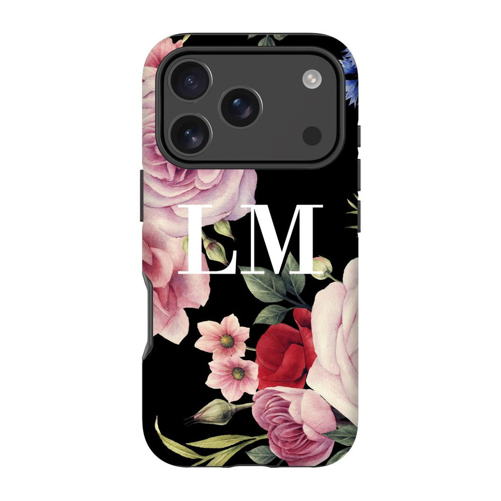 Personalised Black Floral Blossom Initials iPhone 17 Pro Max Case