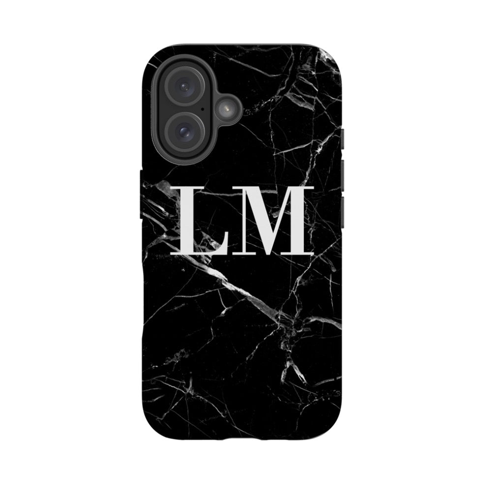 Personalised Black Marble Initials iPhone 16 Case
