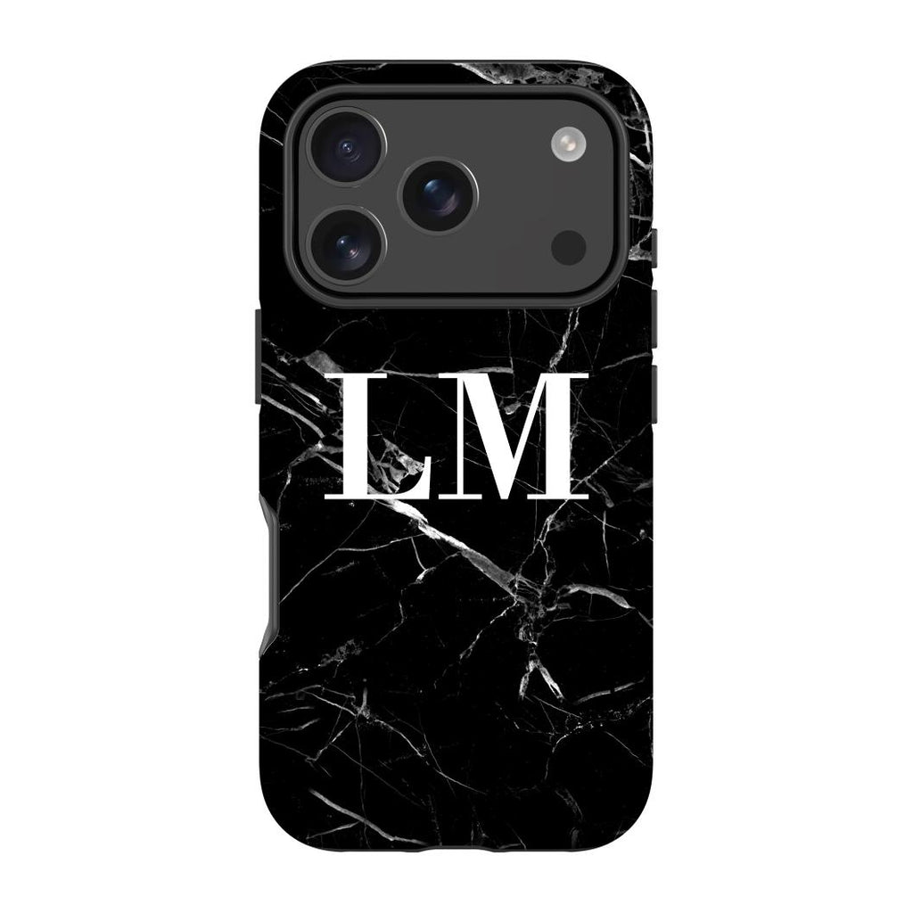 Personalised Black Marble Initials iPhone 17 Pro Max Case