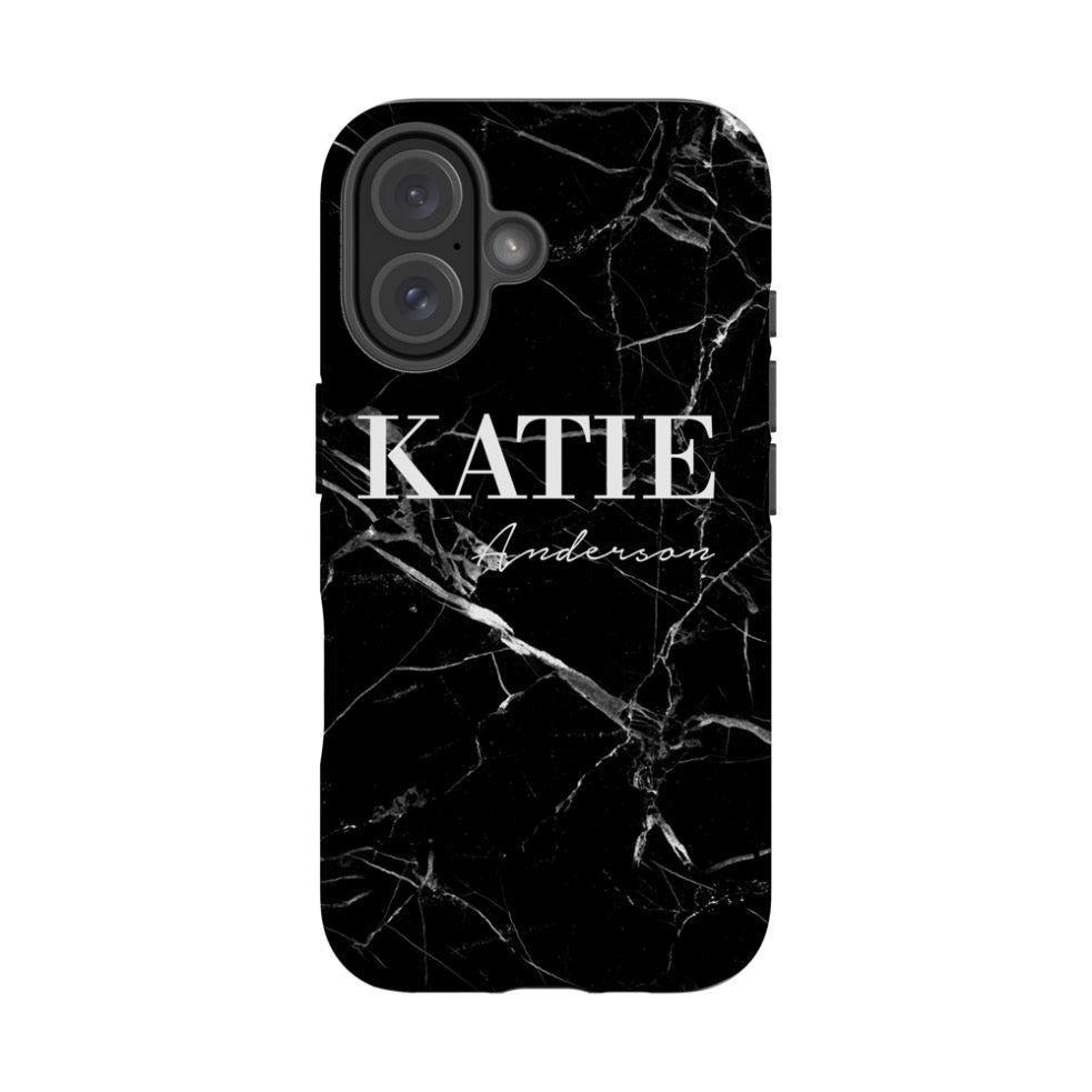 Personalised Black Marble Name iPhone 16 Case
