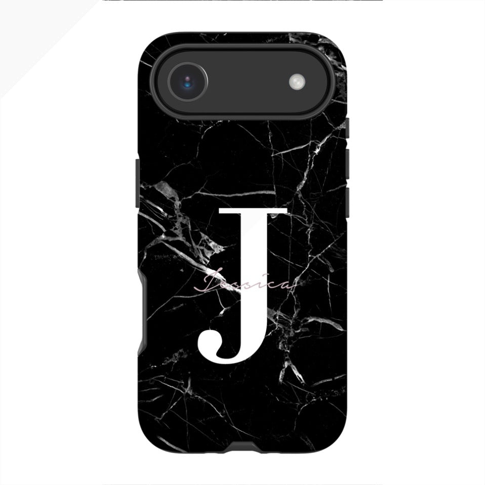 Personalised Black Marble Name Initials iPhone 17 Air Case