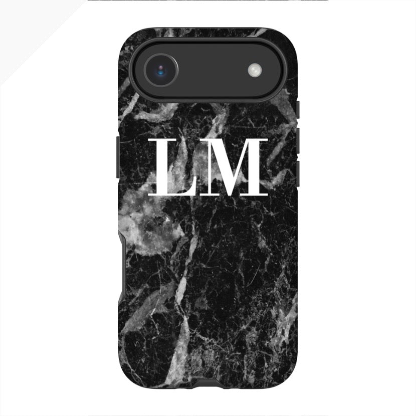 Personalised Black Stone Marble Initials iPhone 17 Air Case