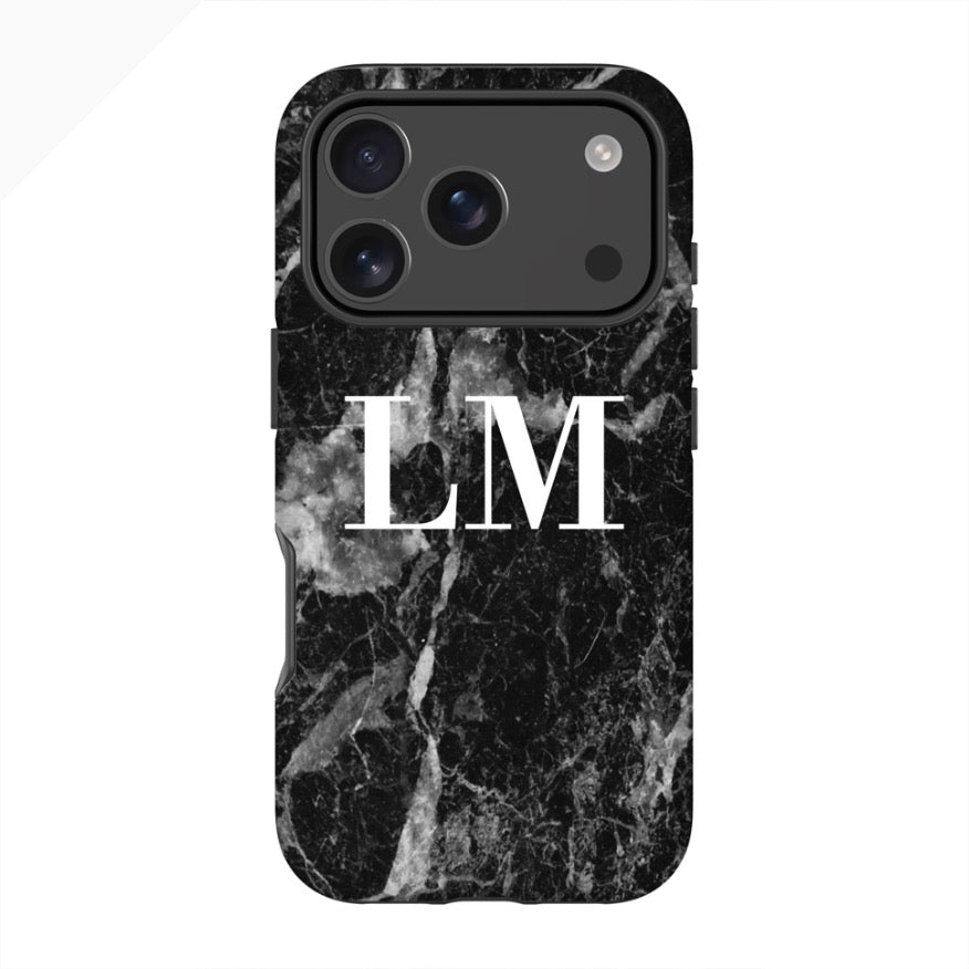 Personalised Black Stone Marble Initials iPhone 17 Pro Max Case