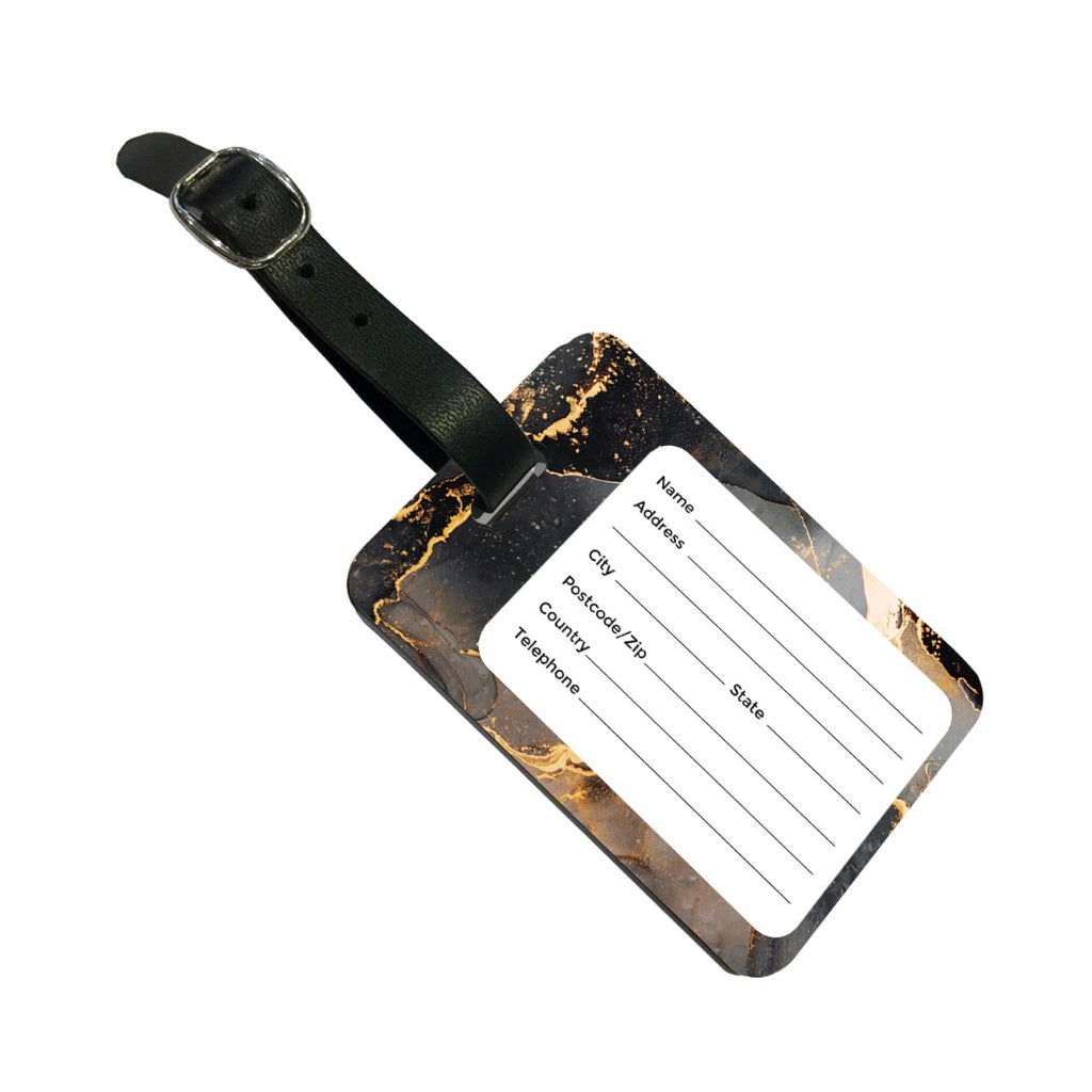 Personalised Black and Gold Ink Marble Initials Luggage Tag