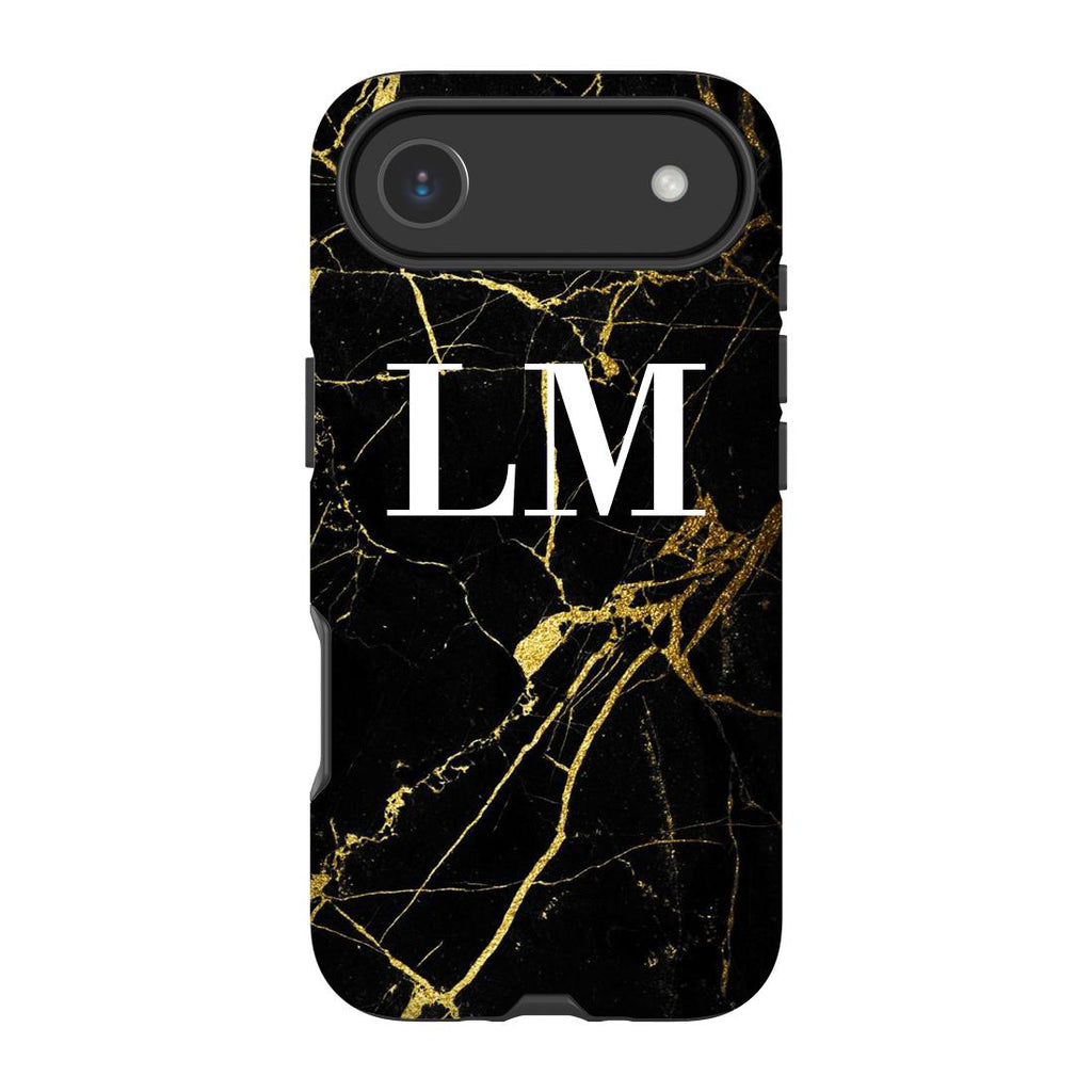 Personalised Black x Gold Marble Initials iPhone 17 Air Case