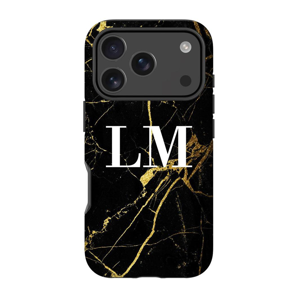 Personalised Black x Gold Marble Initials iPhone 17 Pro Max Case