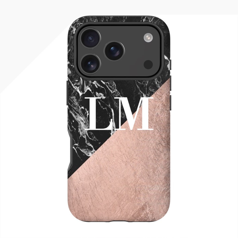 Personalised Black x Rose Gold Marble iPhone 17 Pro Max Case
