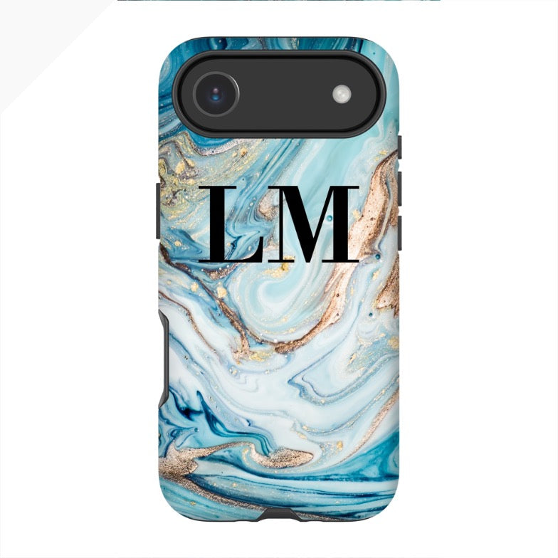 Personalised Blue Emerald Marble initials iPhone 17 Air Case