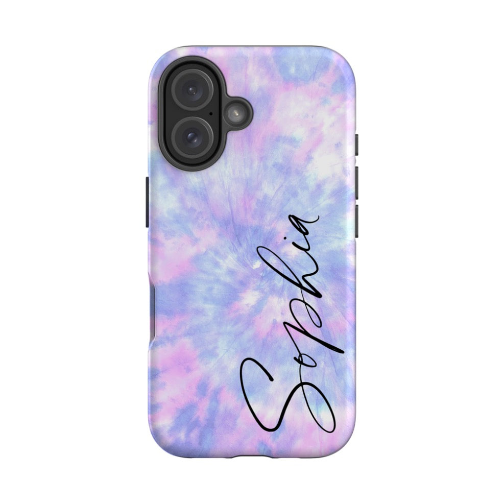 Personalised Blue Tie Dye Name iPhone 16 Case
