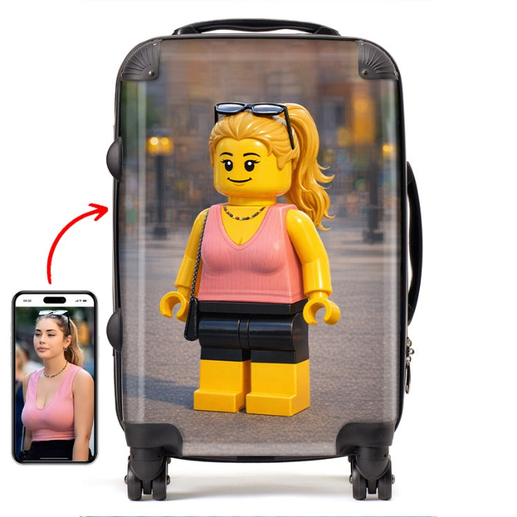 Personalised Brick Figure Portrait Suitcase