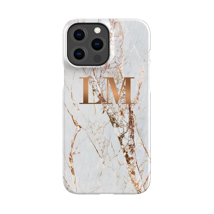 Personalised Cracked Marble Bronze Initials iPhone 16 Plus Case