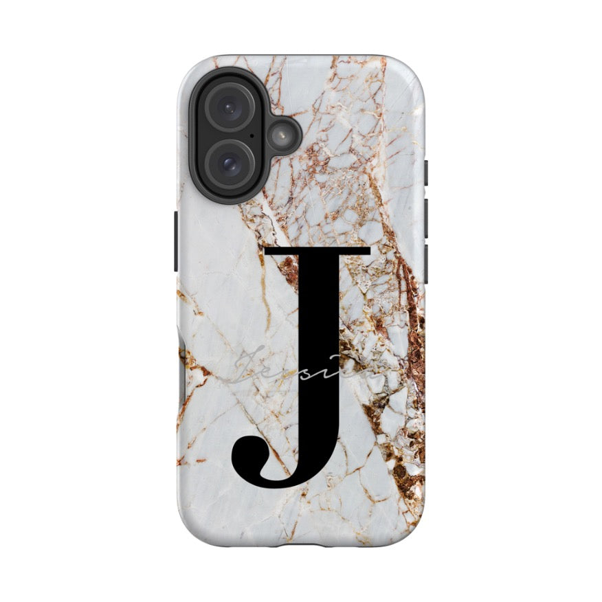 Personalised Cracked Marble Name Initials iPhone 16 Case
