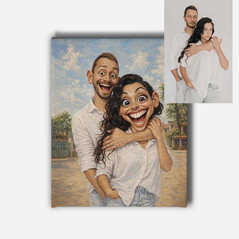 Custom Caricature Portrait Mounted Canvas Print