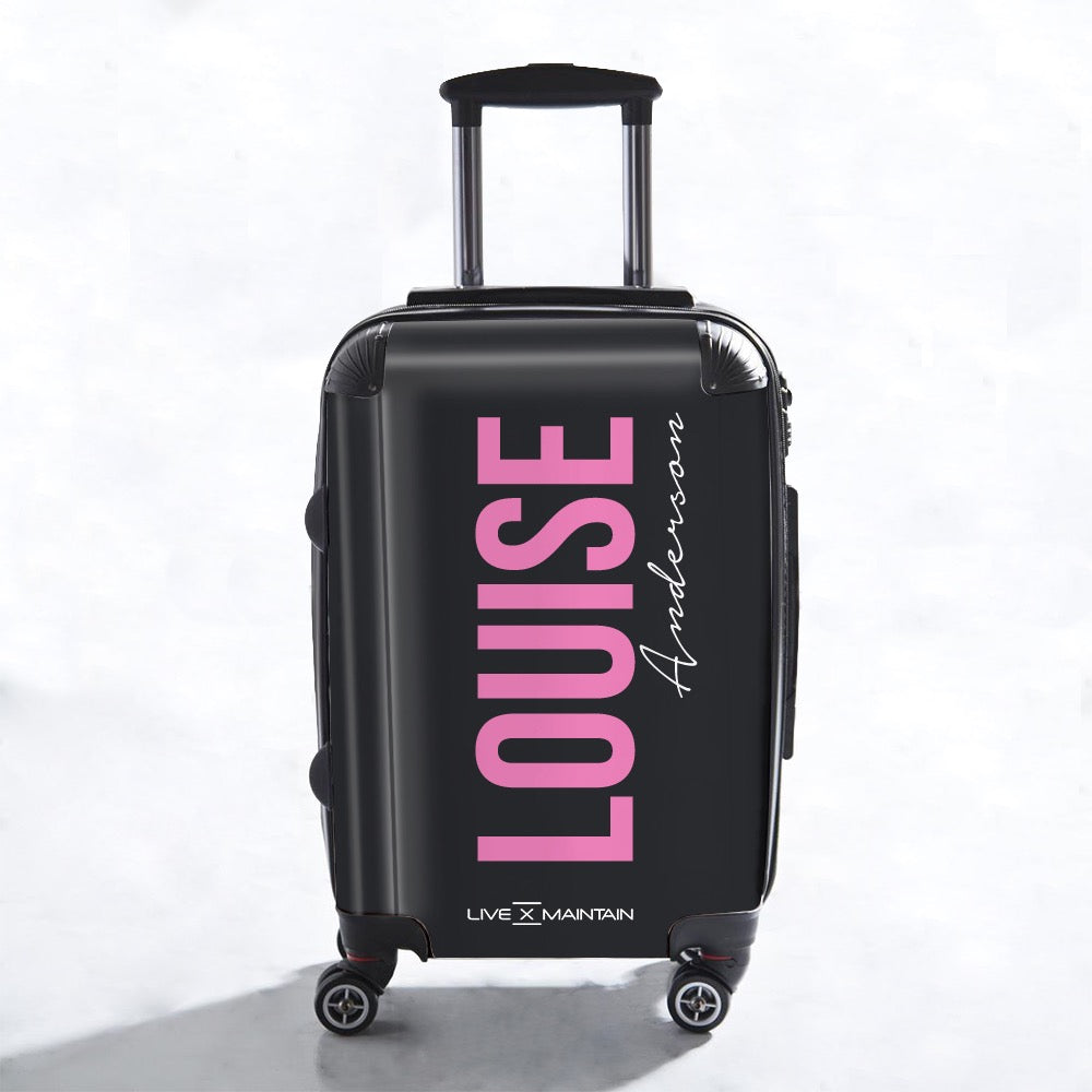 Personalised Charcoal Black Pink Side Name Suitcase