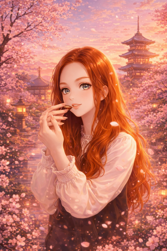 Personalised Cherry Blossom Anime Portrait Mounted Canvas Print