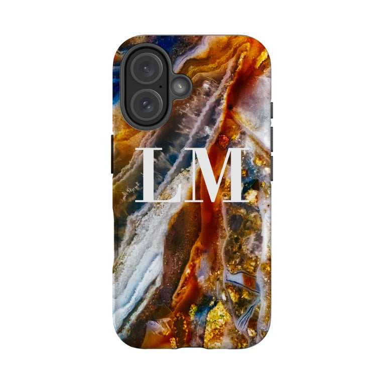 Personalised Colored Stone Marble Initials iPhone 16 Case