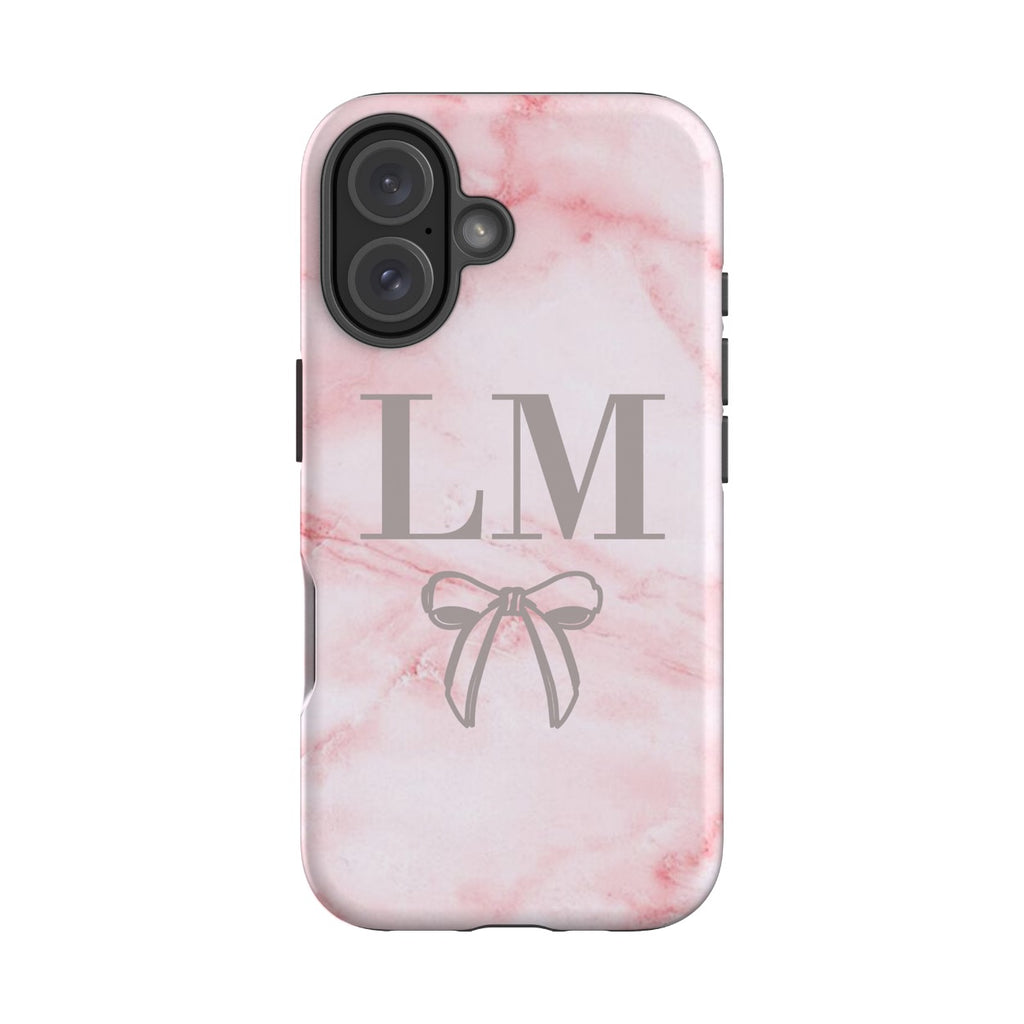 Personalised Cotton Candy Bow Marble iPhone 16 Case
