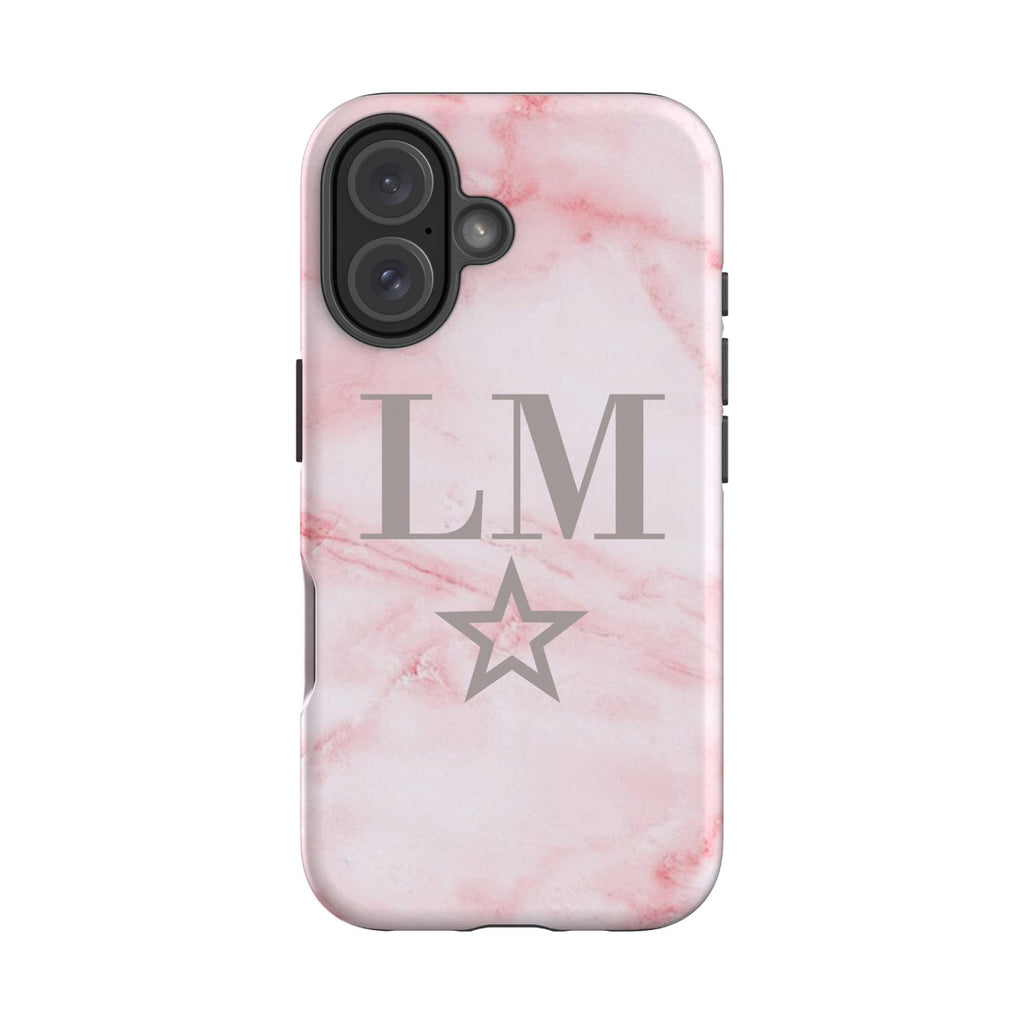 Personalised Cotton Candy Star Marble Initials iPhone 16 Case