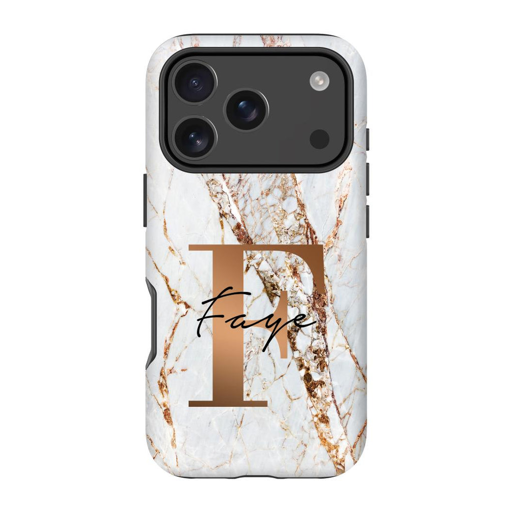 Personalised Cracked Marble Bronze Initials iPhone 17 Pro Case