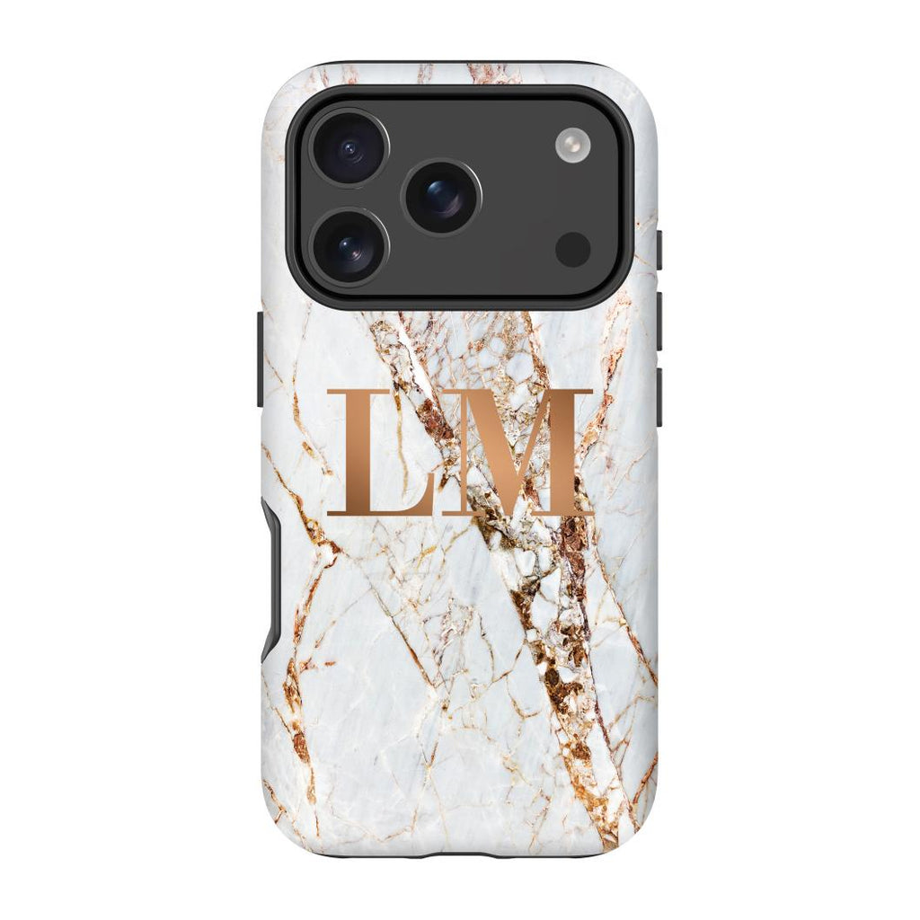 Personalised Cracked Marble Bronze Initials iPhone 17 Pro Max Case