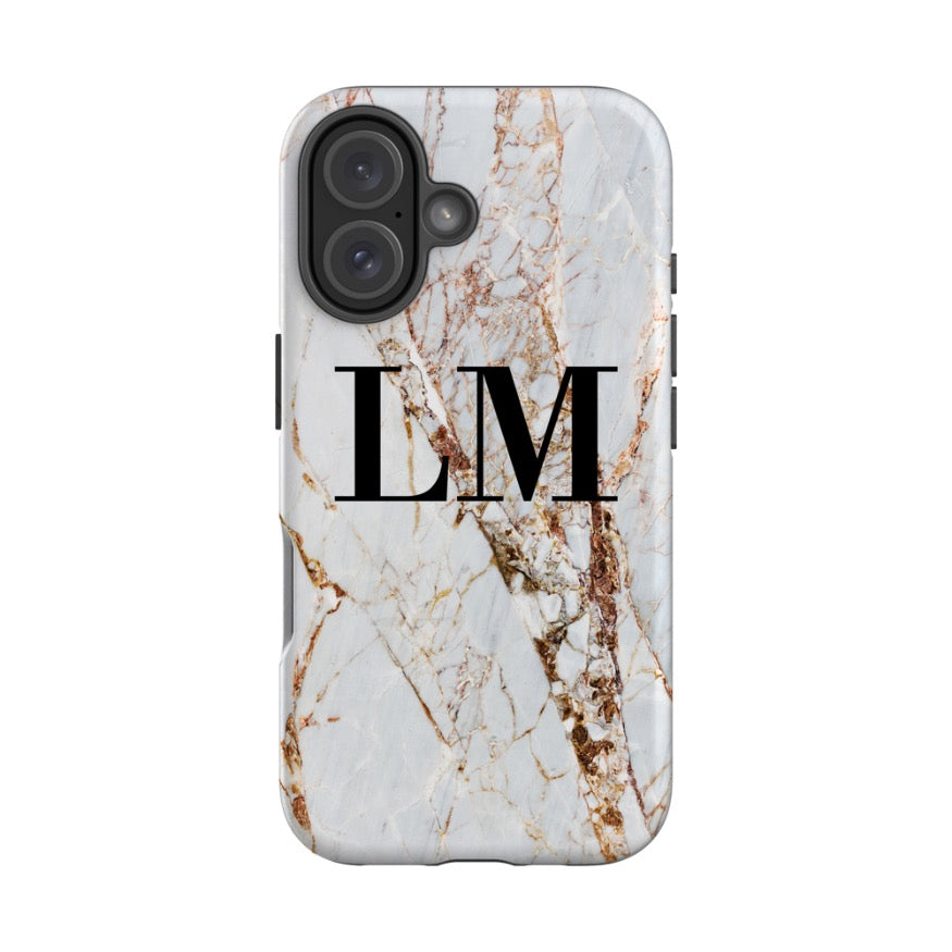 Personalised Cracked Marble Initials iPhone 16 Case
