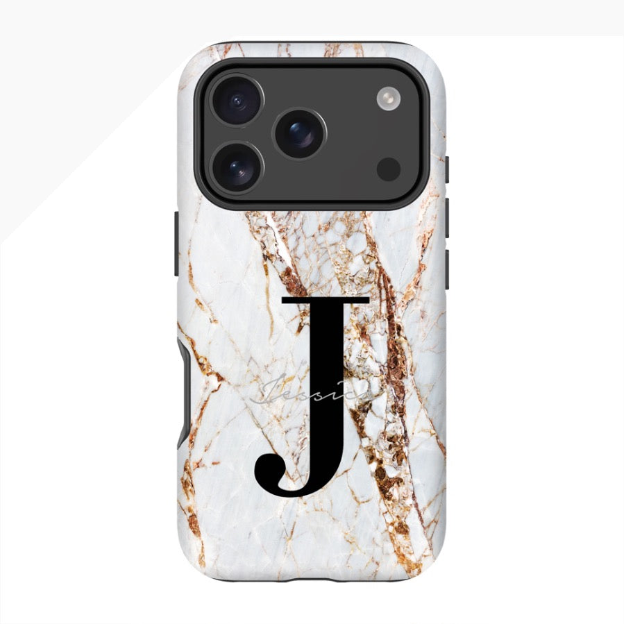 Personalised Cracked Marble Name Initials iPhone 17 Pro Case