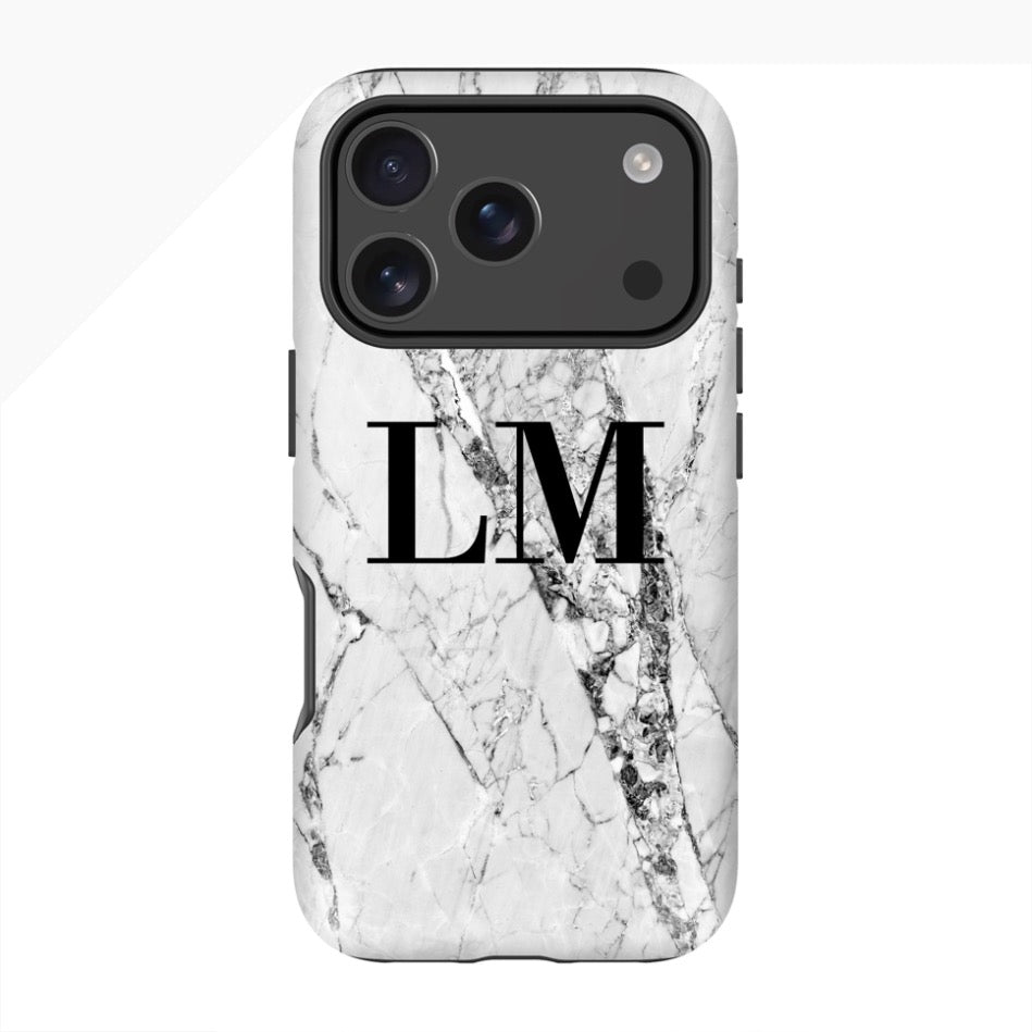 Personalised Cracked White Marble Initials iPhone 17 Pro Case