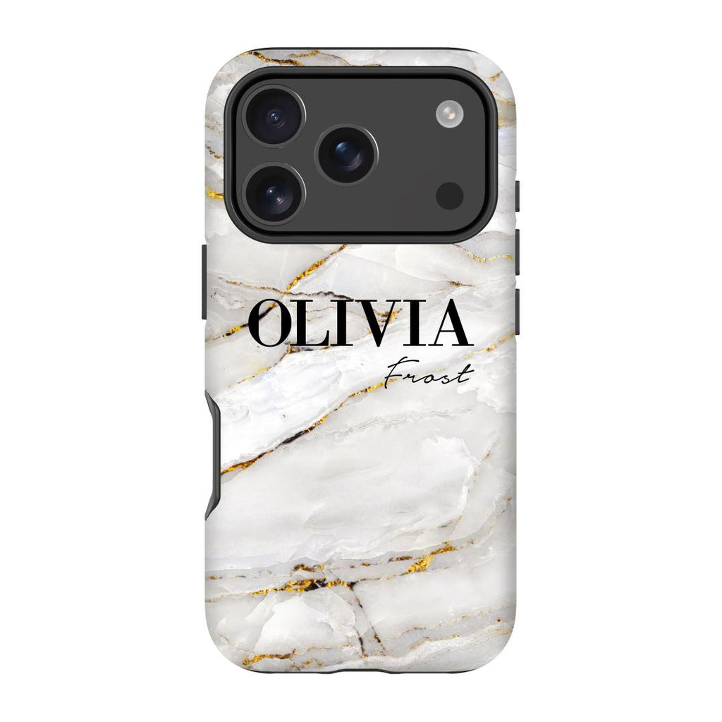 Personalised Cream Marble Name iPhone 17 Pro Case