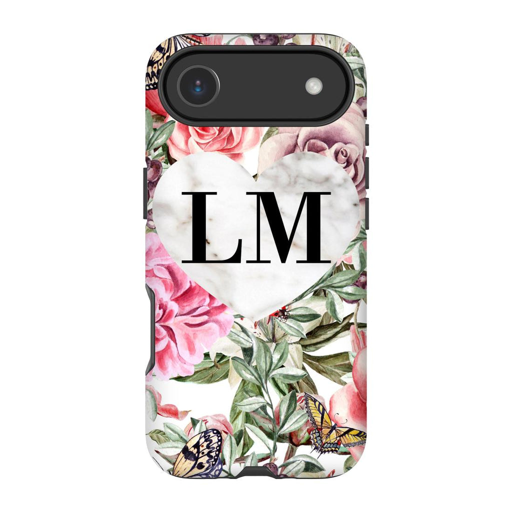 Personalised Floral Marble Heart Initials iPhone 17 Air Case