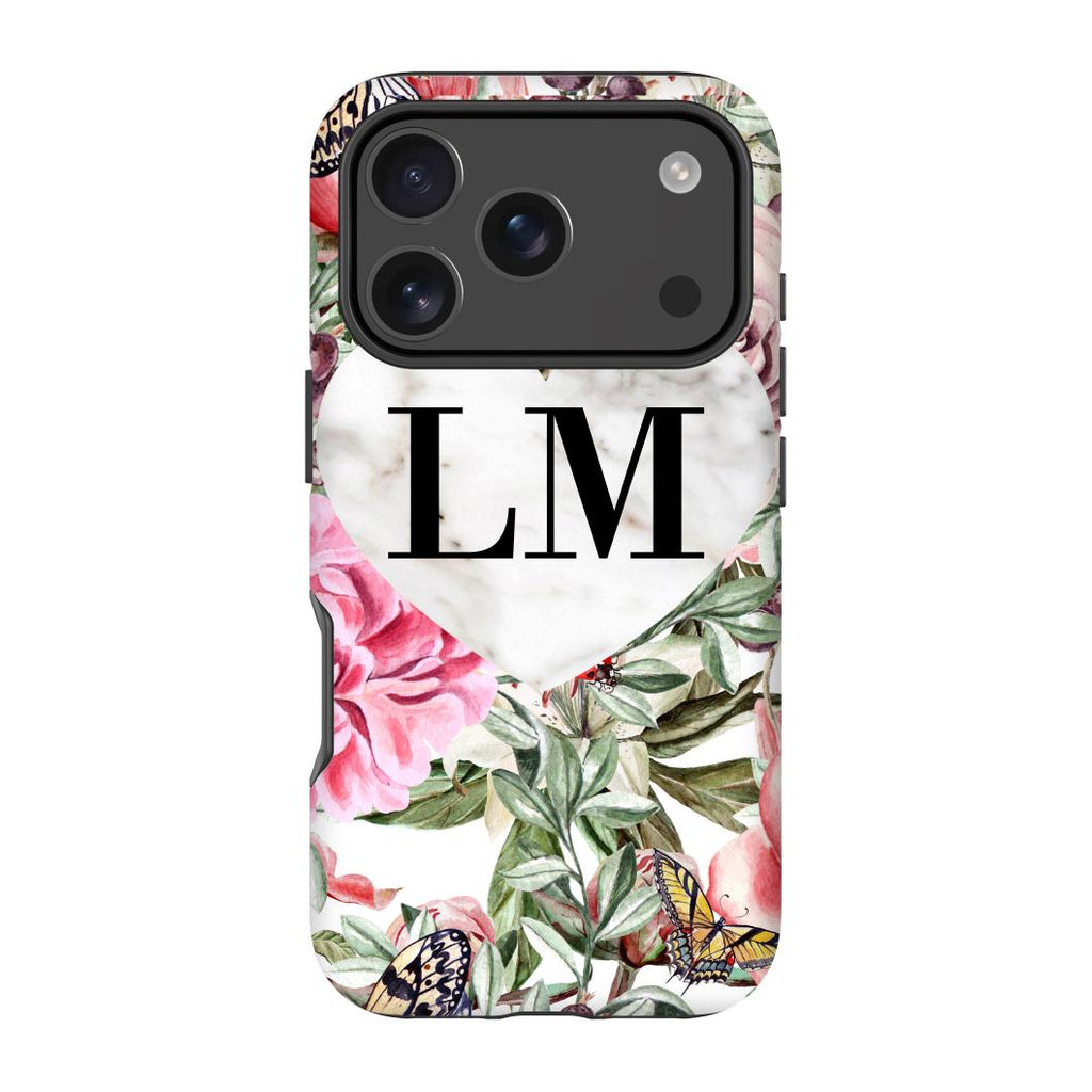 Personalised Floral Marble Heart Initials iPhone 17 Pro Case