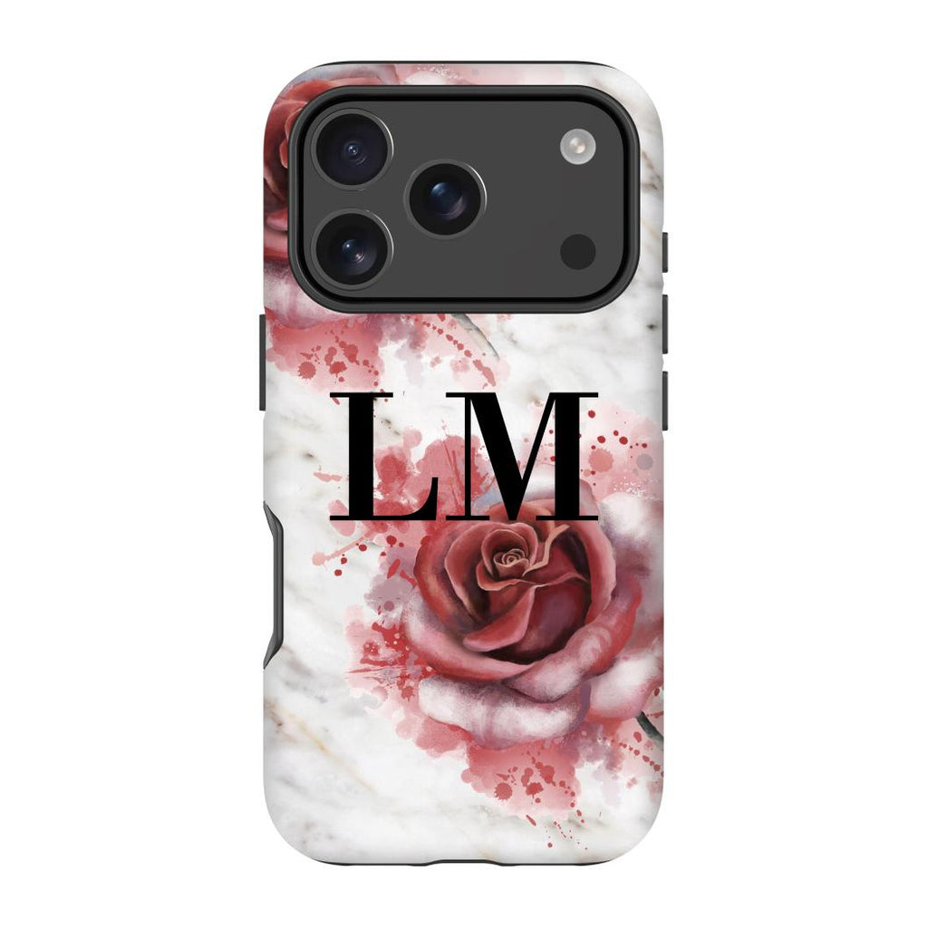 Personalised Floral Rose x White Marble Initials iPhone 17 Pro Max Case