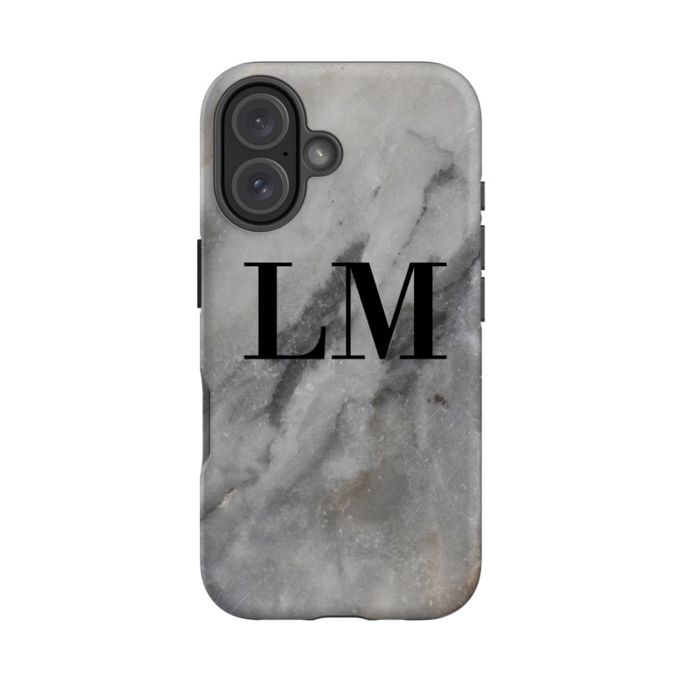 Personalised Grey Stone Marble Initials Initials iPhone 16 Case