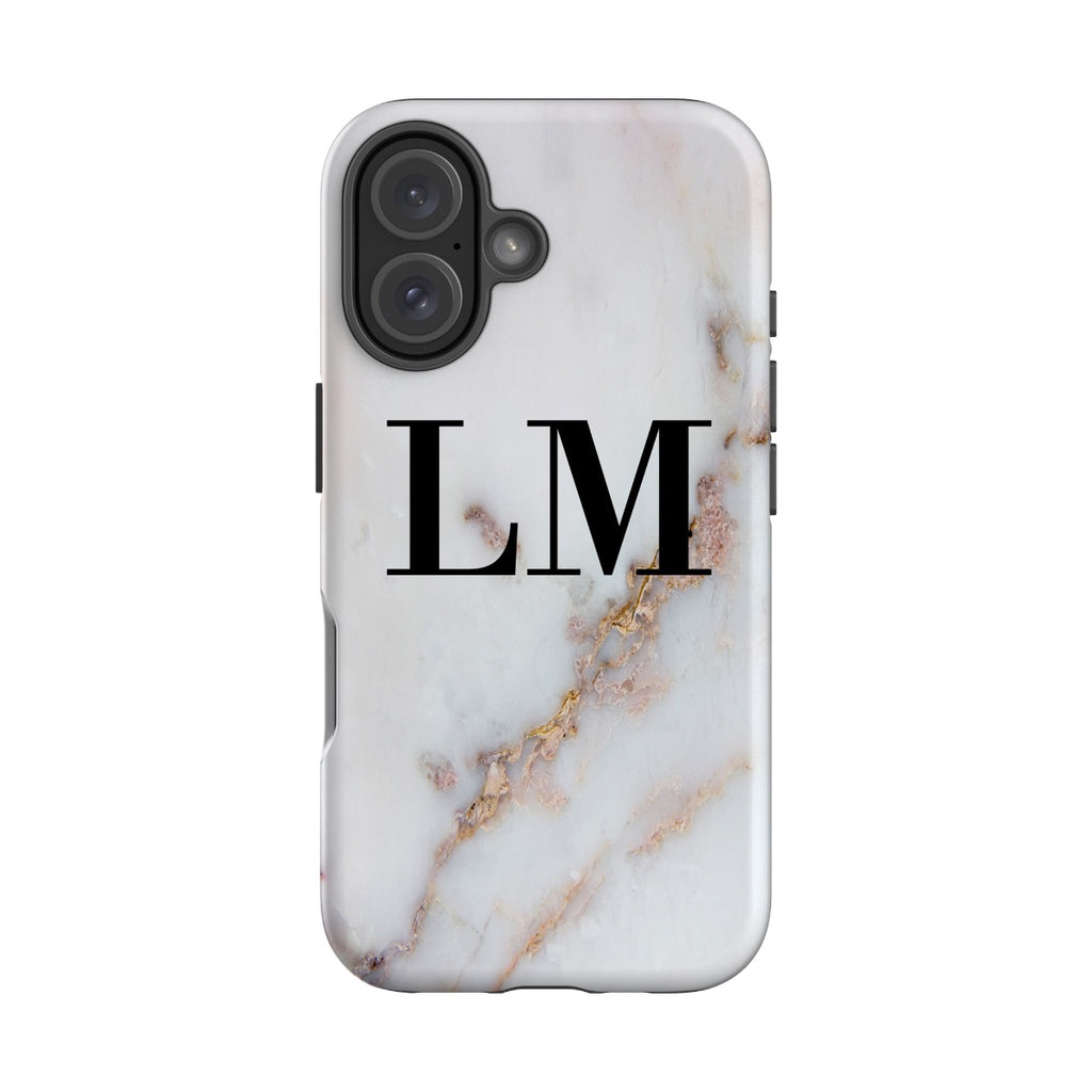 Personalised Gold Stained Marble Initials iPhone 16 Case
