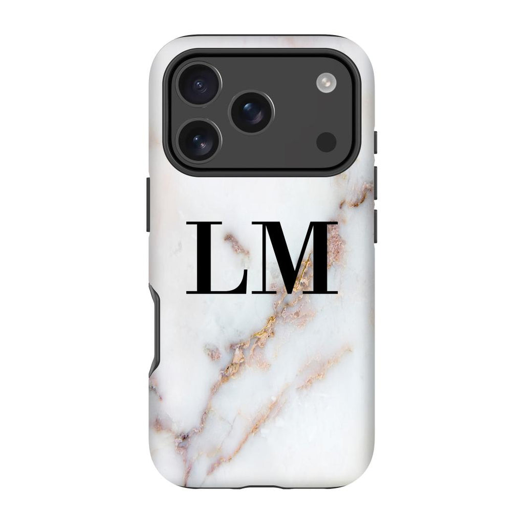 Personalised Gold Stained Marble Initials iPhone 17 Pro Max Case