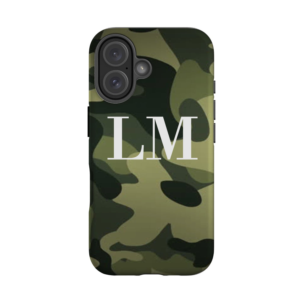 Personalised Green Camouflage Initials iPhone 16 Case
