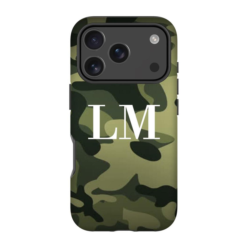 Personalised Green Camouflage Initials iPhone 17 Pro Max Case