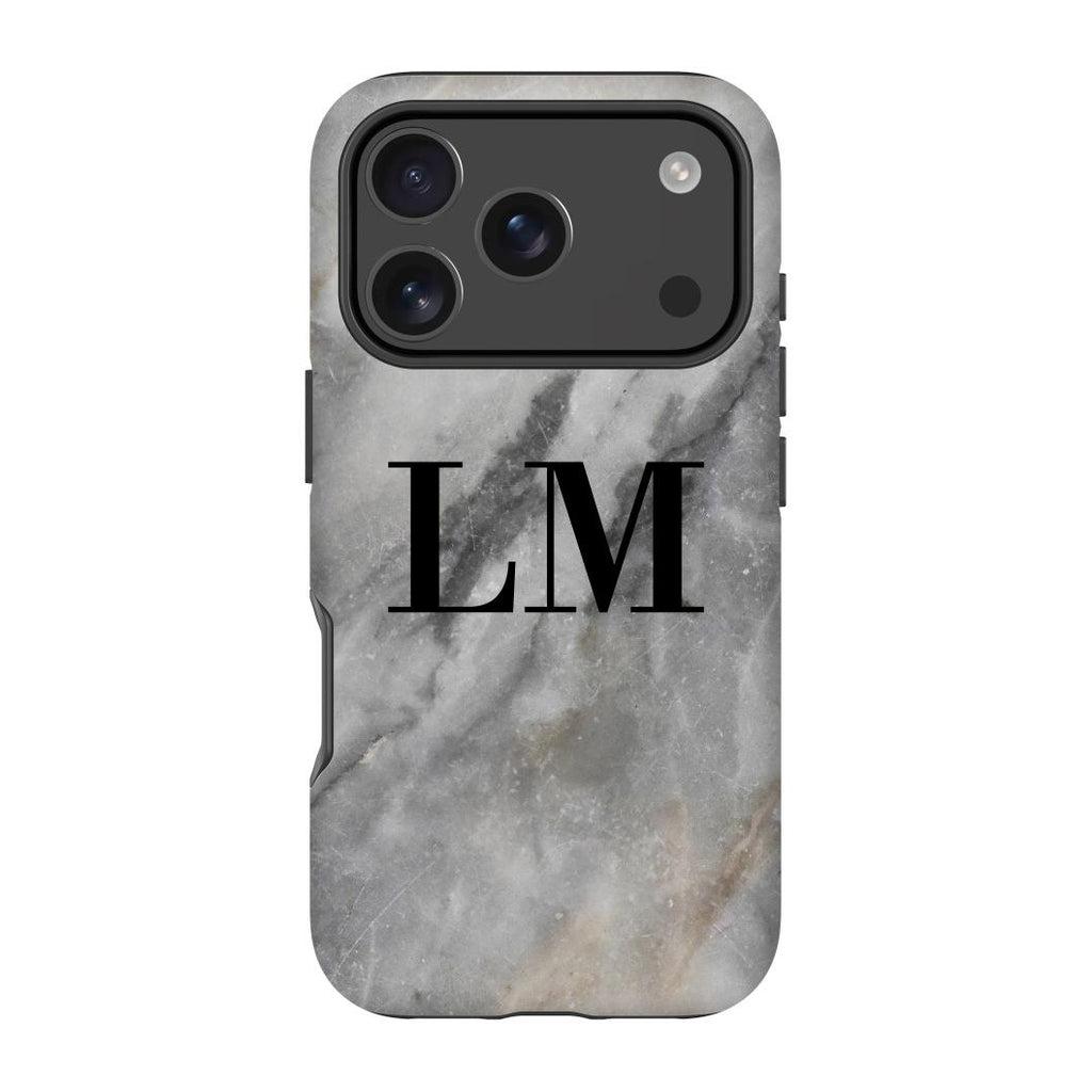 Personalised Grey Stone Marble Initials Initials iPhone 17 Pro Max Case