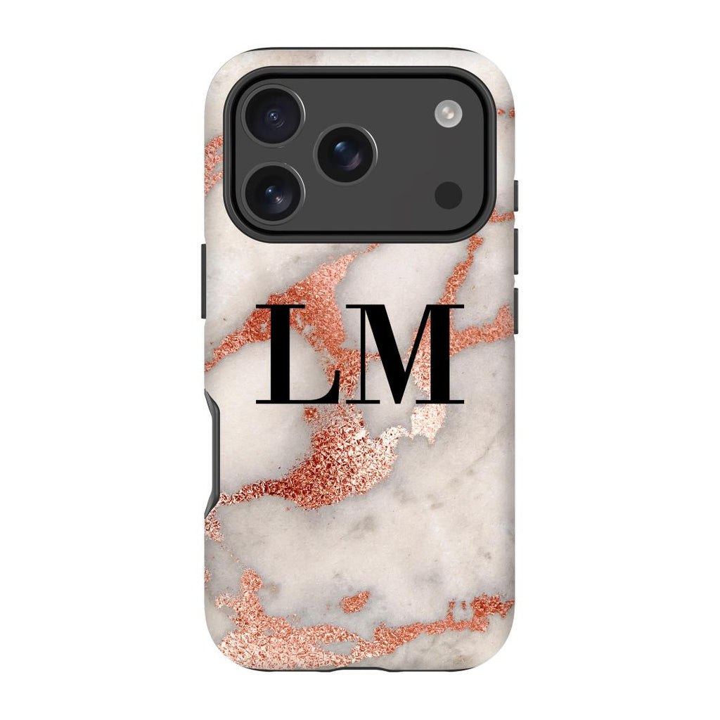 Personalised Grey x Rose Gold Marble Initials iPhone 17 Pro Max Case