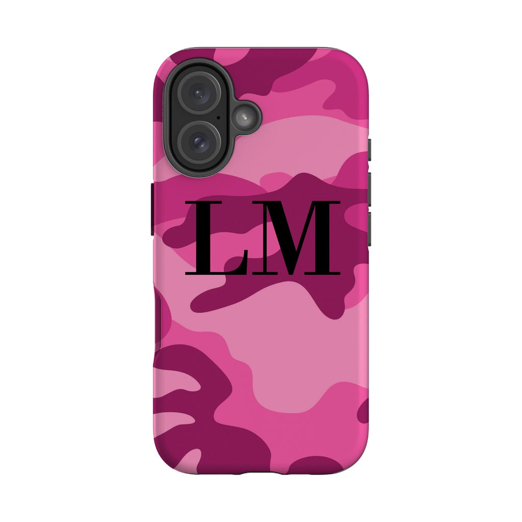 Personalised Hot Pink Camouflage Initials iPhone 16 Case
