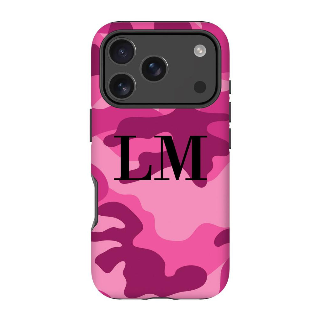 Personalised Hot Pink Camouflage Initials iPhone 17 Pro Max Case
