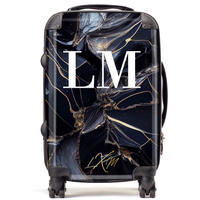 Limited Edition Personalised Black Ice Marble Initials Suitcase