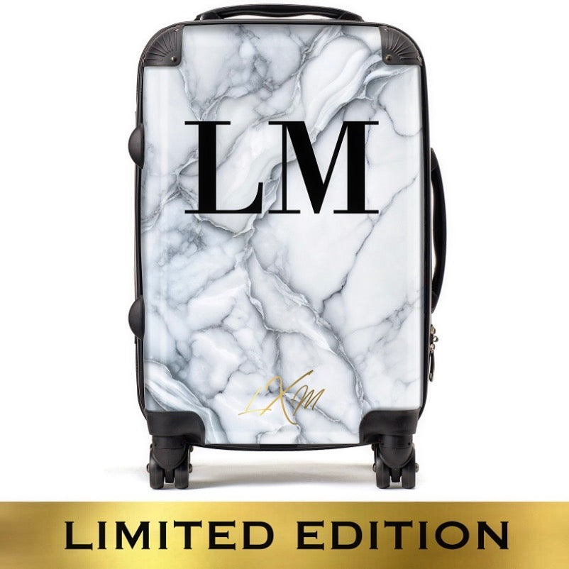 Limited Edition Personalised White Ice Marble Initials Suitcase