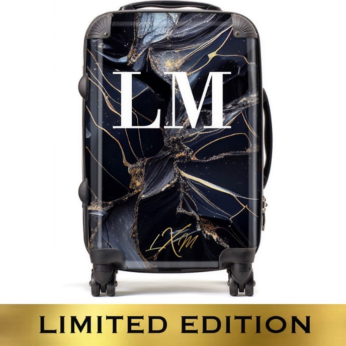 Limited Edition Personalised Black Ice Marble Initials Suitcase