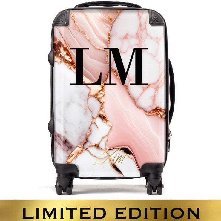 Limited Edition Personalised Pink Gateau Marble Initials Suitcase