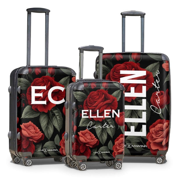 Personalised Floral Dark Rose Name Suitcase