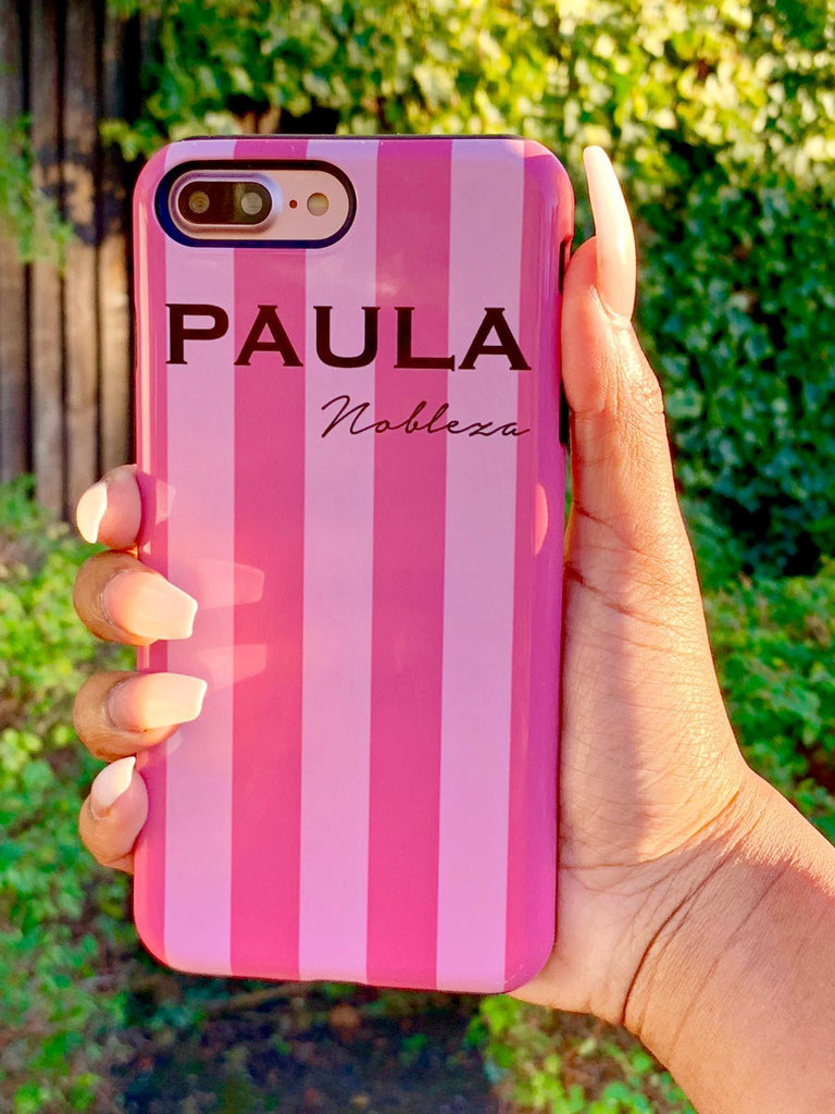 Personalised Pink Stripe iPhone 16 Plus Case