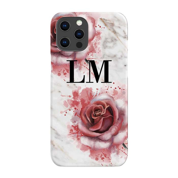 Personalised Floral Rose x White Marble Initials iPhone 16 Pro Max Case