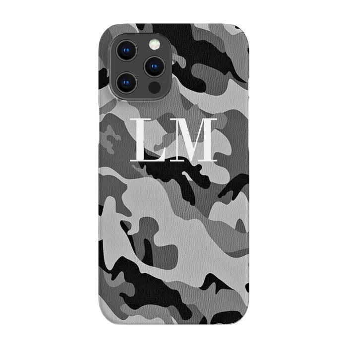 Personalised Grey Camouflage Initials iPhone 16 Pro Case