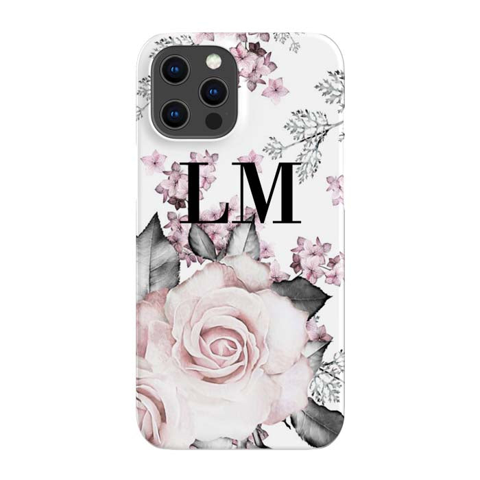 Personalised Pink Floral Rose Initials iPhone 16 Pro Max Case